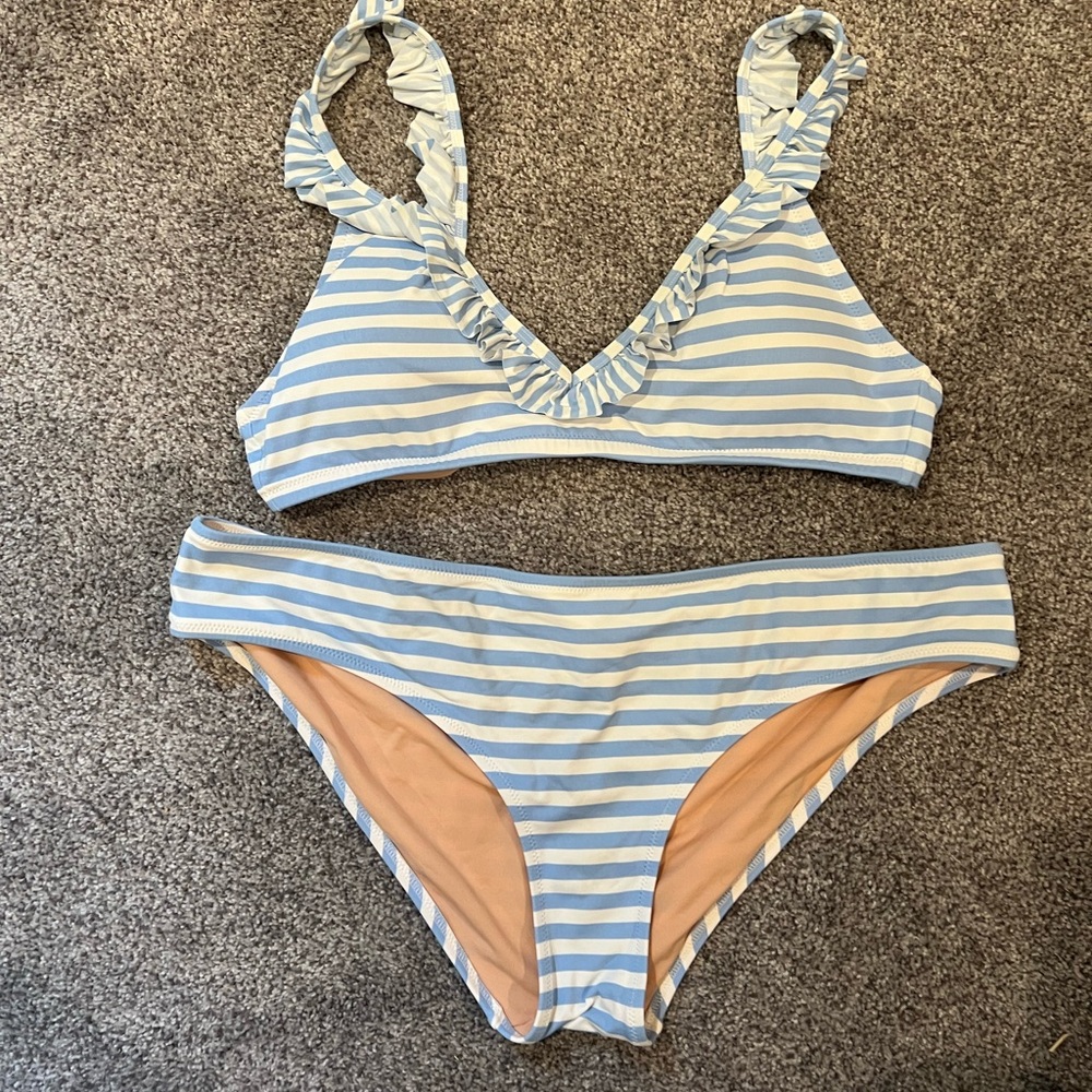 Jcrew Blue and White Stripe Bikini Size M/L